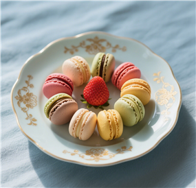 五颜六色马卡龙点心摆盘图片